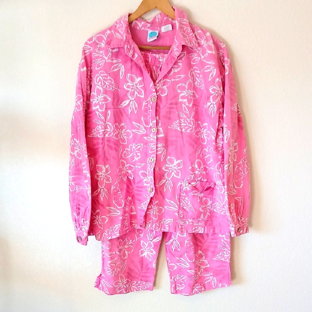 WEK Woman 90s Cotton Pink Hawaiian Print Lounge Set